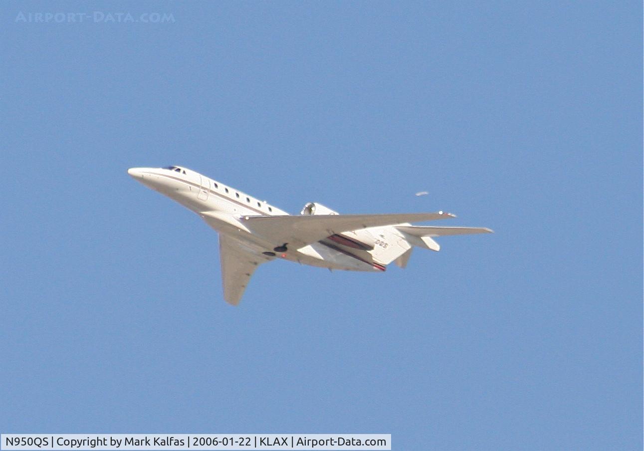 N950QS, 1998 Cessna 750 Citation X C/N 750-0050, Net Jets Citation X, N950QS 25L departure KLAX - bird strike.
