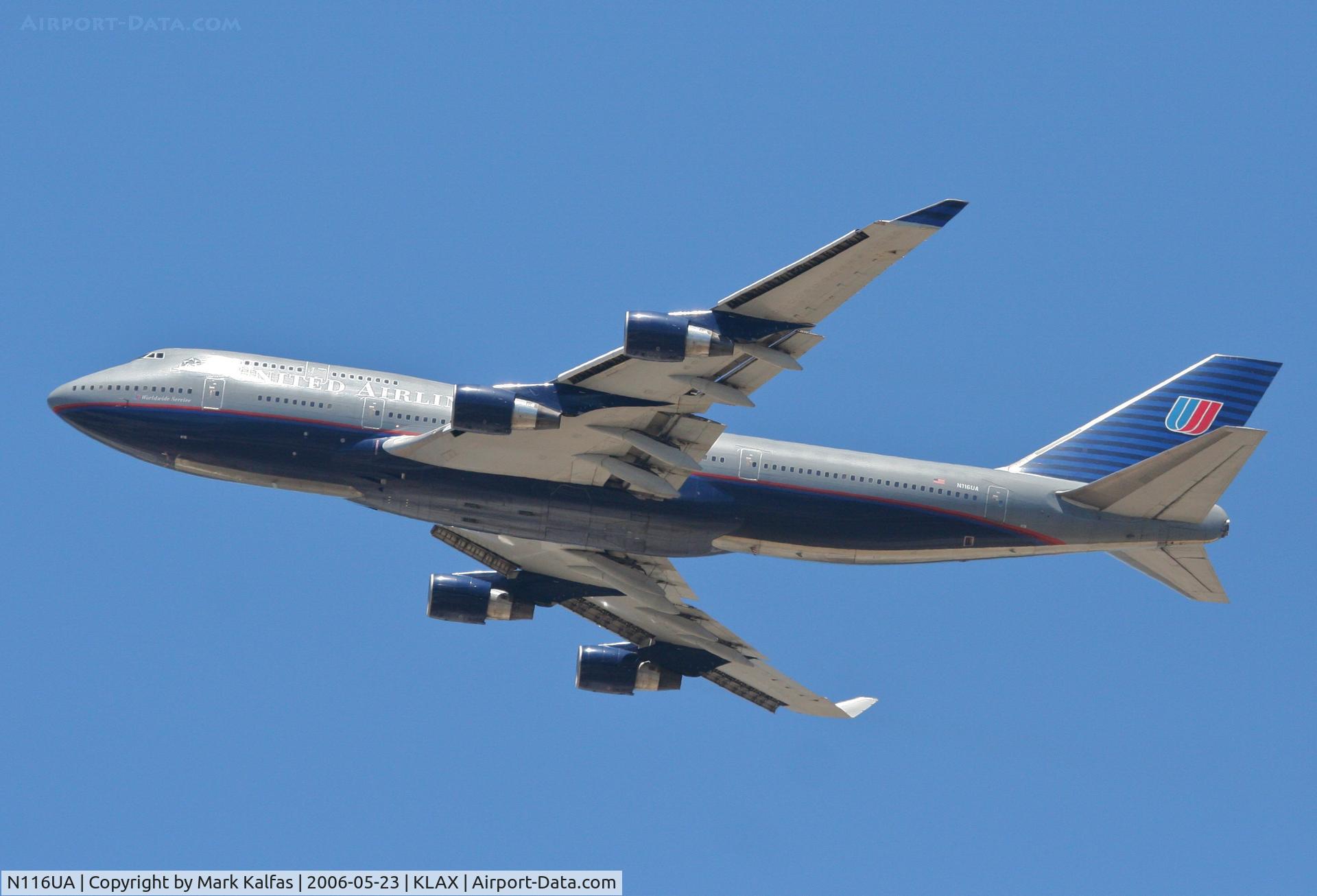 N116UA, 1998 Boeing 747-422 C/N 26908, United Airlines Boeing 747-422, N116UA 25R departure KLAX.