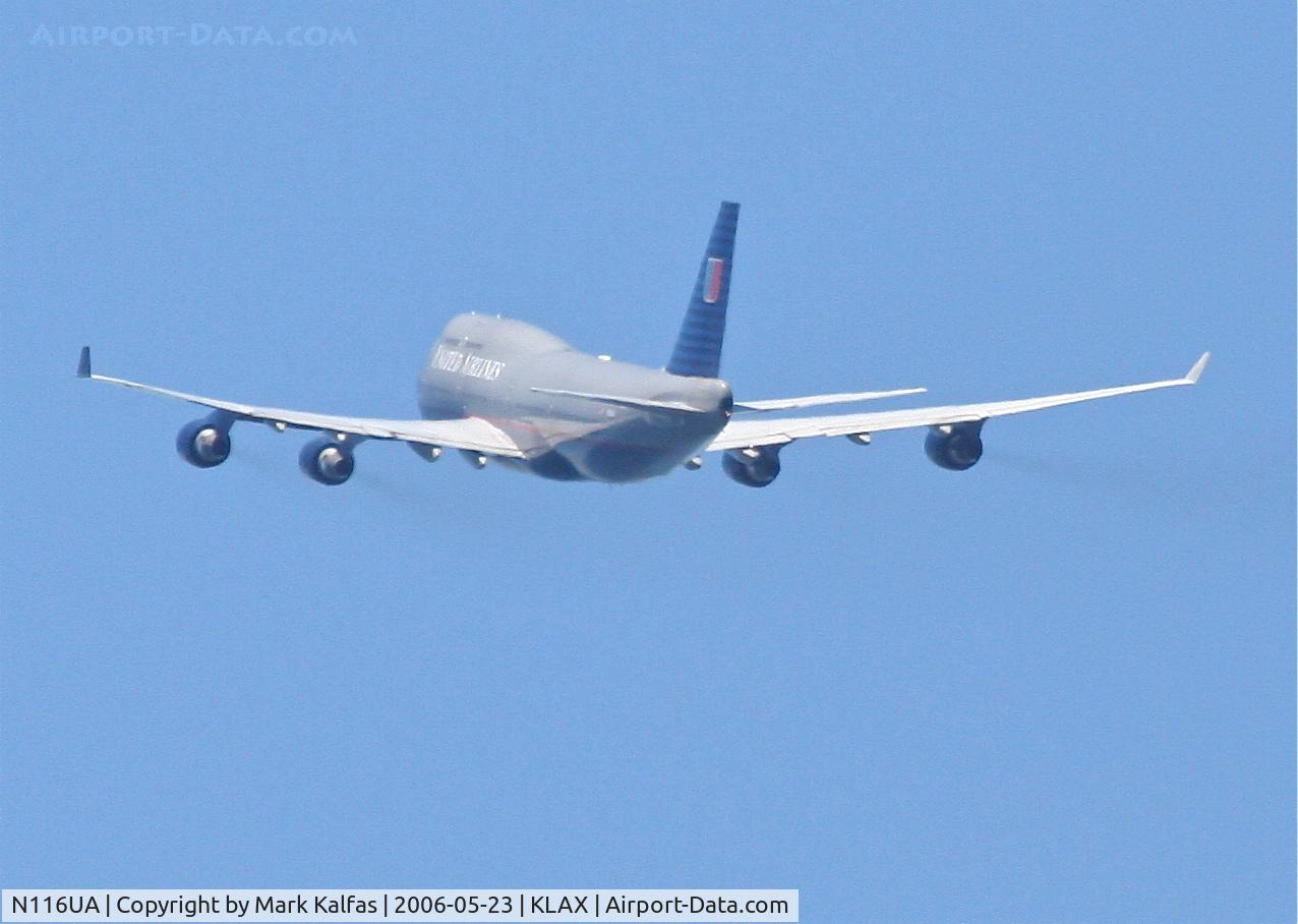 N116UA, 1998 Boeing 747-422 C/N 26908, United Airlines Boeing 747-422, N116UA 25R departure KLAX.