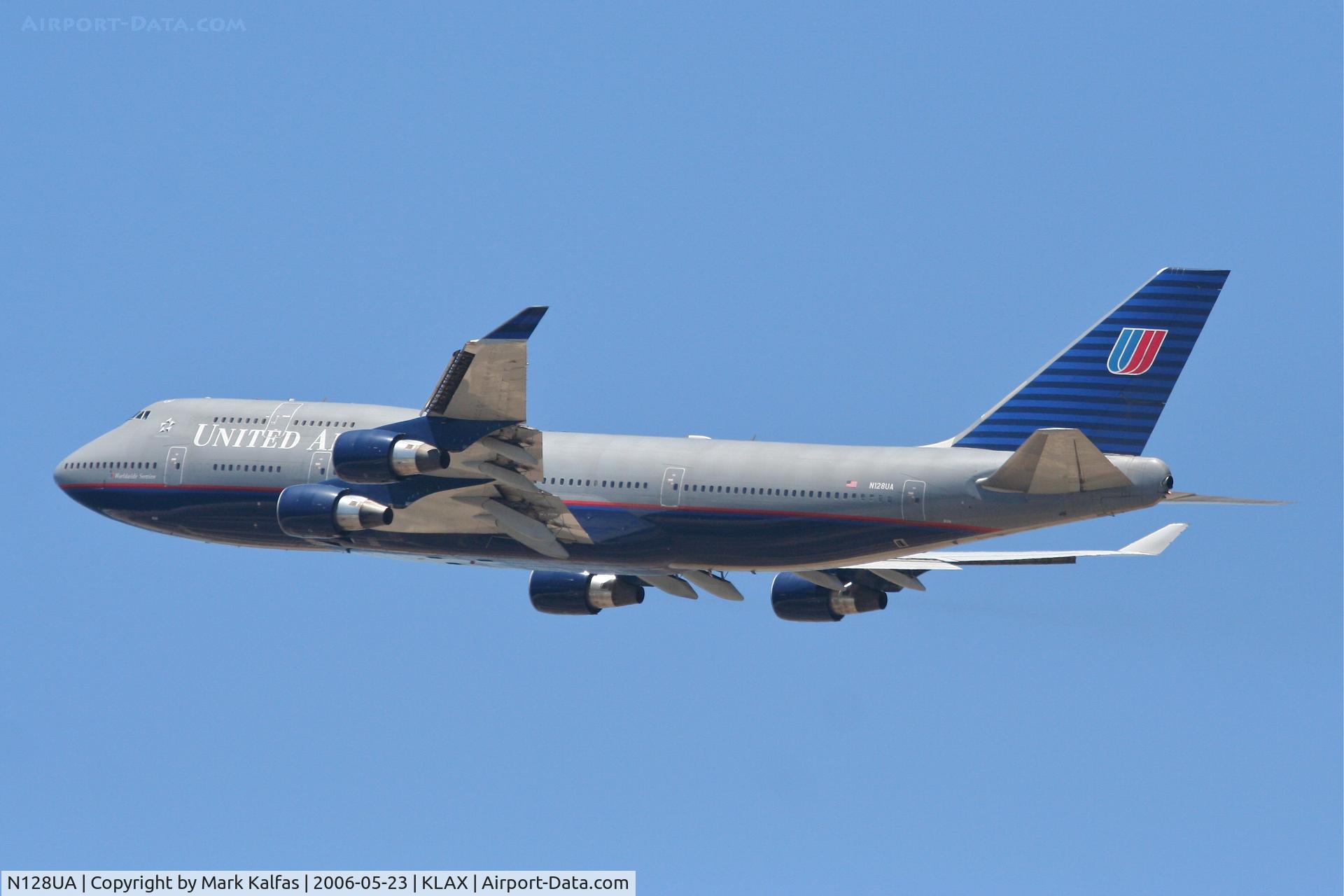 N128UA, 2000 Boeing 747-422 C/N 30023, United Airlines Boeing 747-422, N128UA 25R departure KLAX.