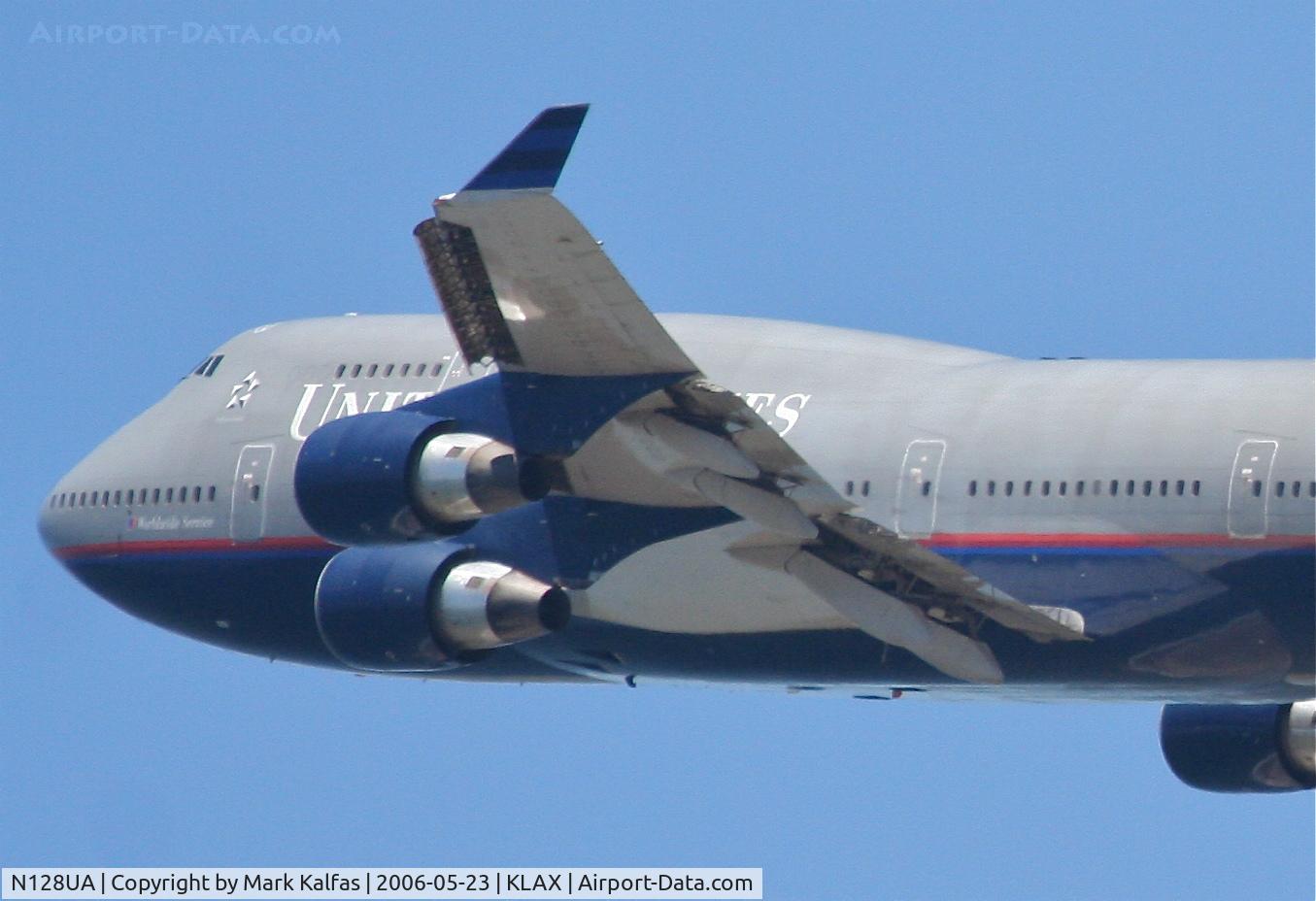 N128UA, 2000 Boeing 747-422 C/N 30023, United Airlines Boeing 747-422, N128UA 25R departure KLAX.
