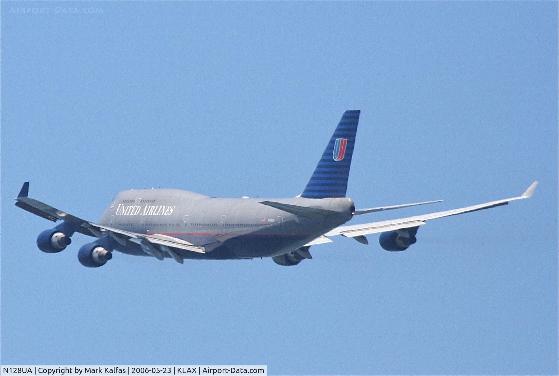 N128UA, 2000 Boeing 747-422 C/N 30023, United Airlines Boeing 747-422, N128UA 25R departure KLAX.