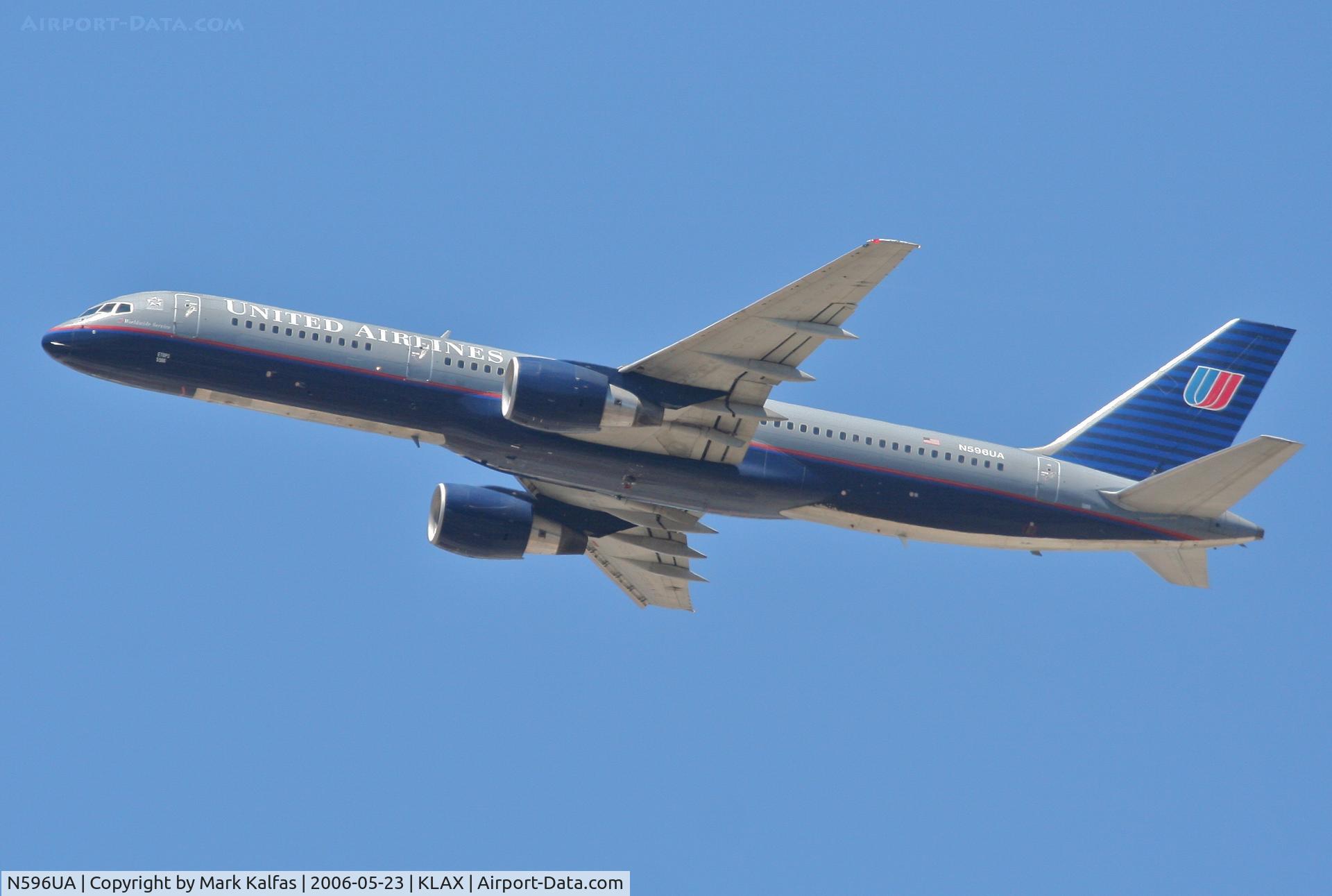 N596UA, 1998 Boeing 757-222 C/N 28749, United Airlines Boeing 757-222, N596UA 25R departure KLAX.