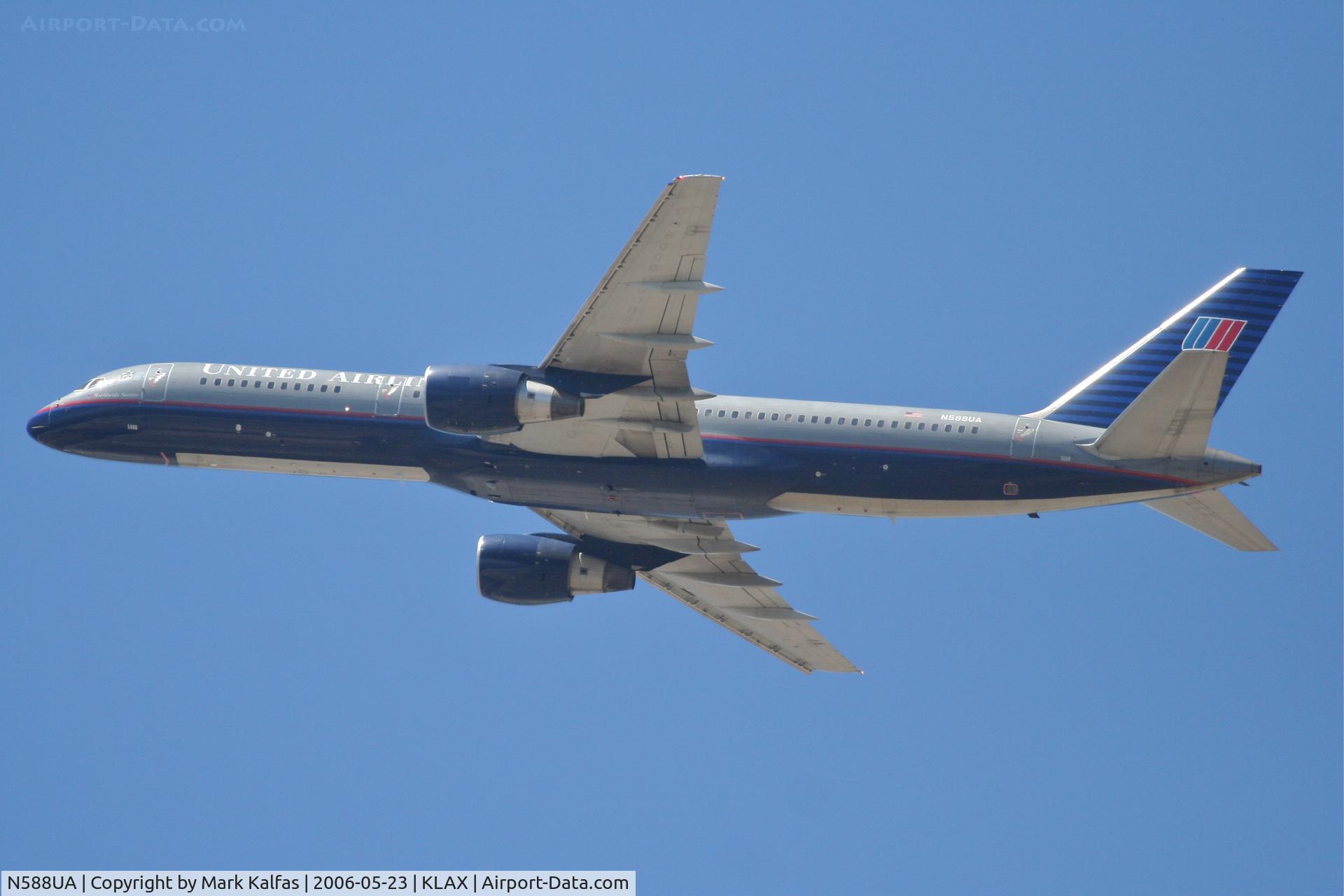 N588UA, 1993 Boeing 757-222 C/N 26717, United Airlines Boeing 757-222, N588UA 25R departure KLAX.