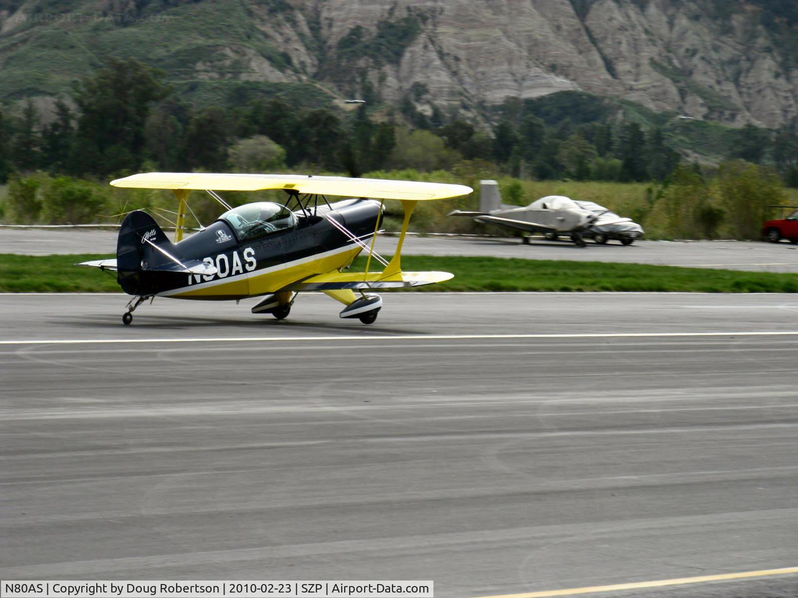 N80AS, 1992 Pitts S-2B Special C/N 5244, 1992 Pitts Aerobatics PITTS S-2B, Lycoming AEIO-540, landing roll Rwy 22