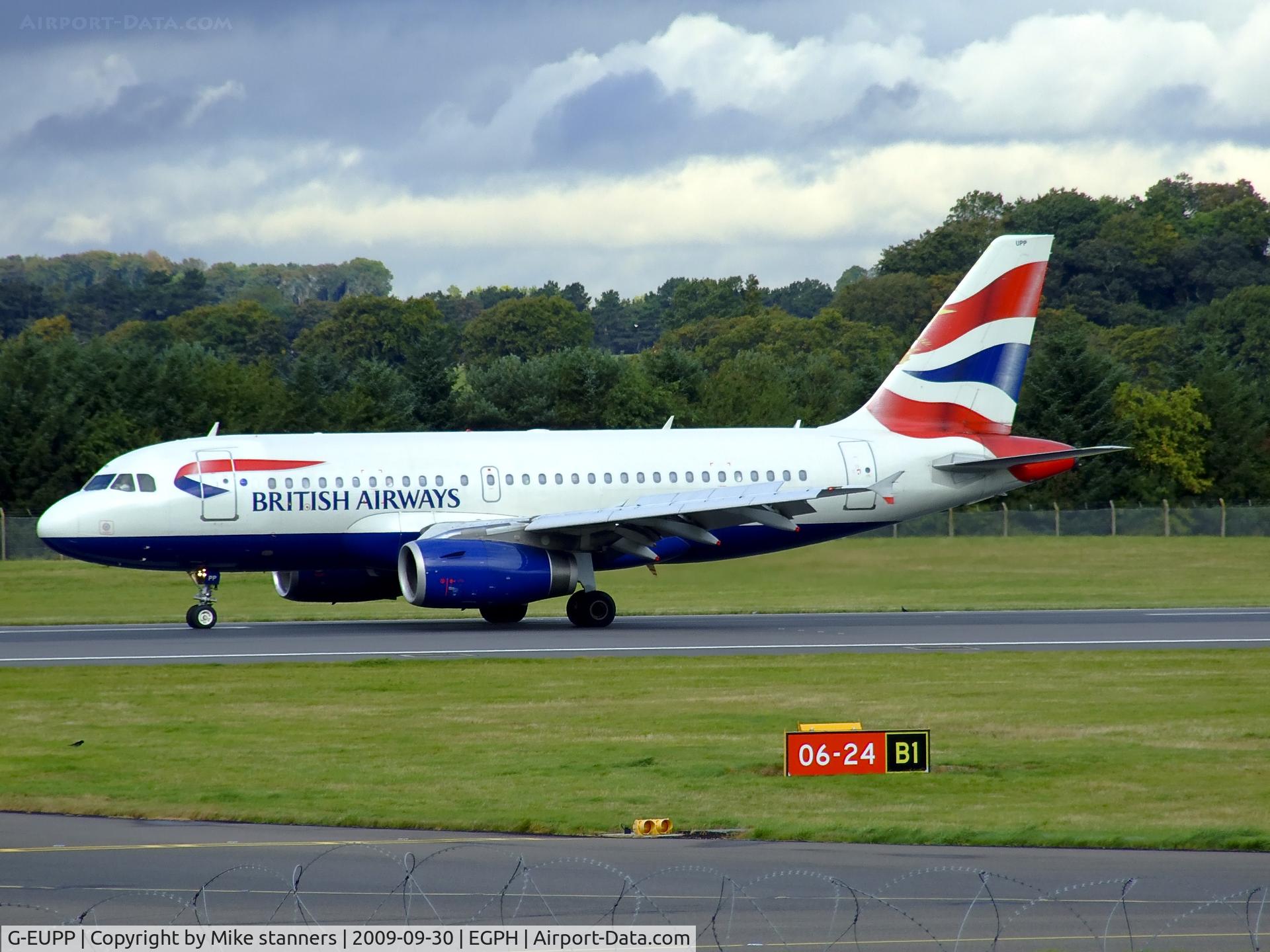 G-EUPP, 2000 Airbus A319-131 C/N 1295, British airways A319 Arrives at EDI,note the chipped paint on the leading edge of the tail