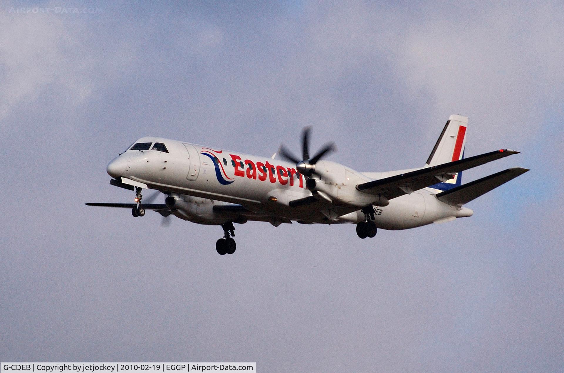 G-CDEB, 1996 Saab 2000 C/N 2000-036, On short finals into LPL John Lennon