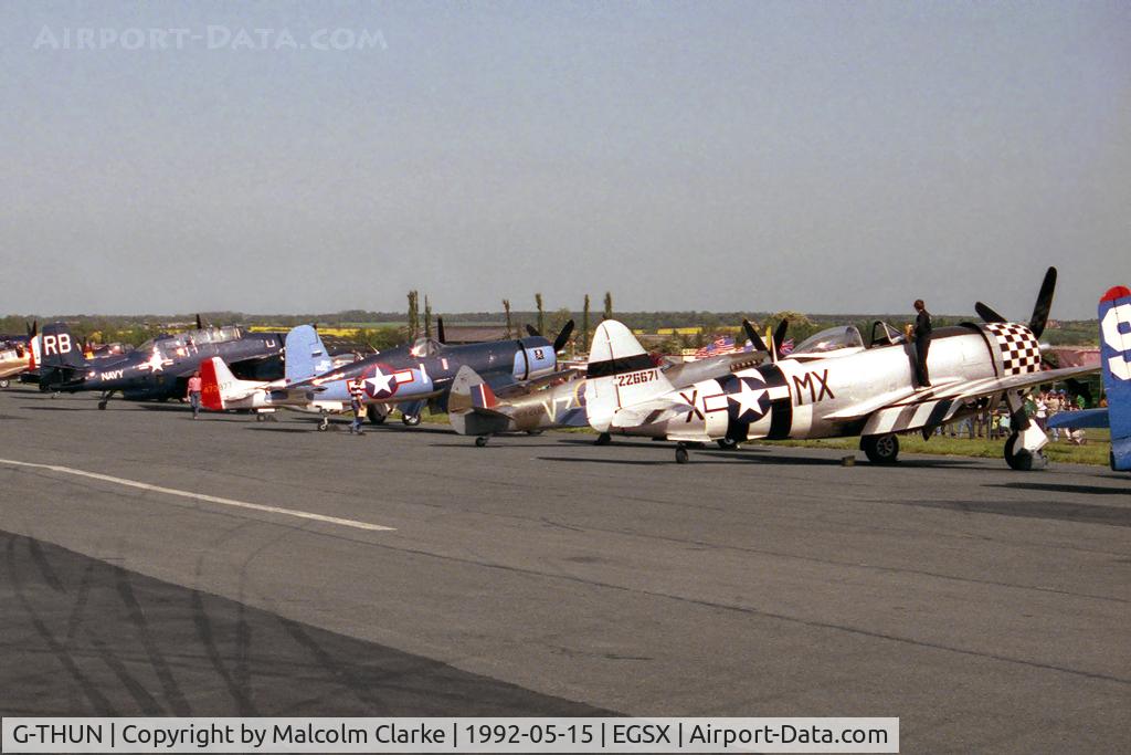 G-THUN, 1945 Republic P-47D Thunderbolt C/N 399-55731, Republic P-47D Thunderbolt at Airshow Europe, North Weald in 1992.