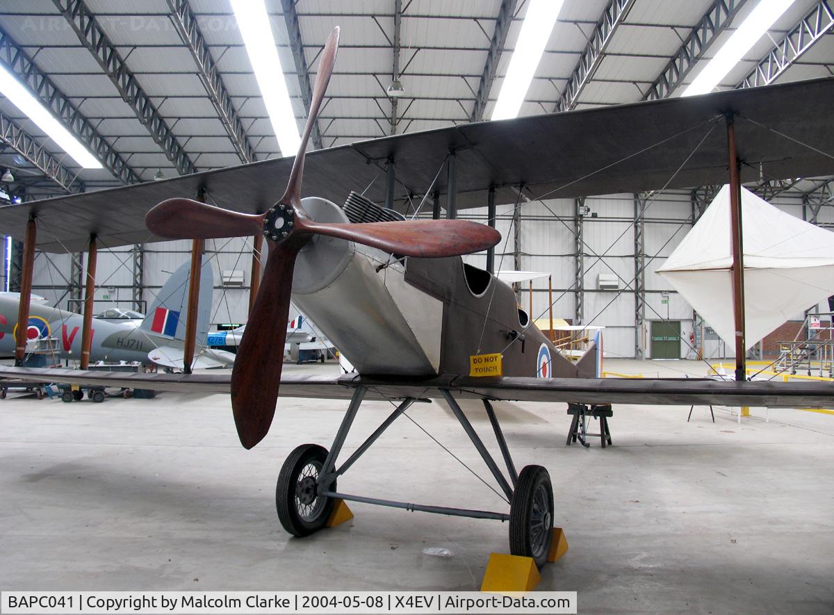BAPC041, 1962 Royal Aircraft Factory BE-2c Replica C/N BAPC.41, Royal Aircraft Factory BE2c Replica at the Yorkshire Air Museum in 2004. Presented to the museum in 1994 and displayed as a 77 Sqn aircraft.