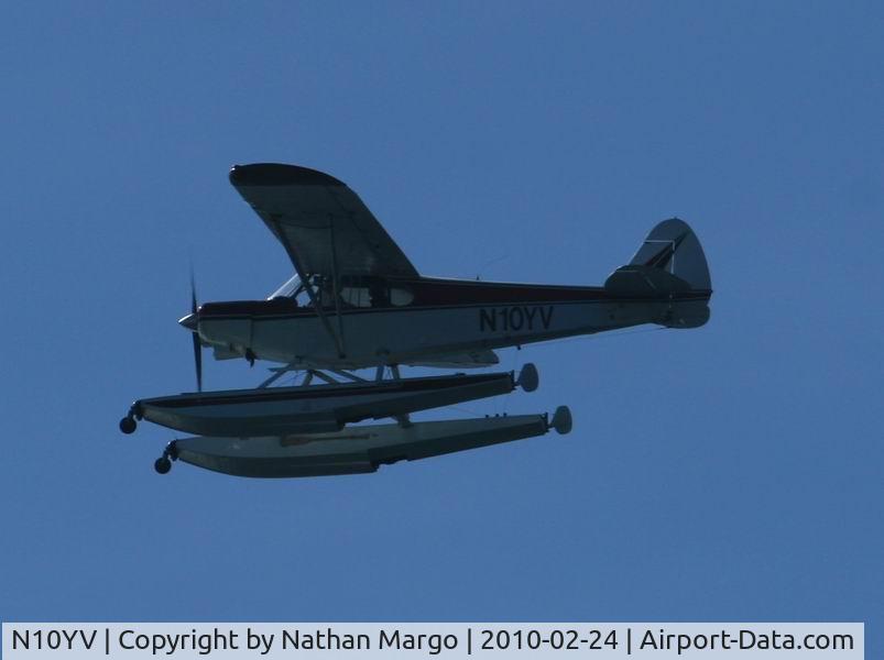 N10YV, Piper PA-18-150 Super Cub C/N 18-8185, Seen flying over Sunset Cliffs, San Diego, CA.