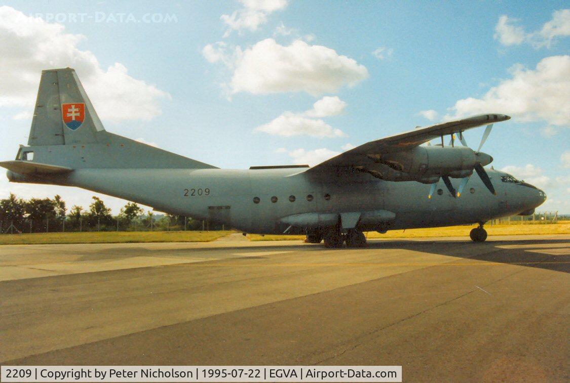 2209, 1964 Antonov An-12BP C/N 4342209, An-12BP Cub from 32nd Air Base Wing of the Slovak Air Force on display at the 1995 Intnl Air Tattoo at RAF Fairford.