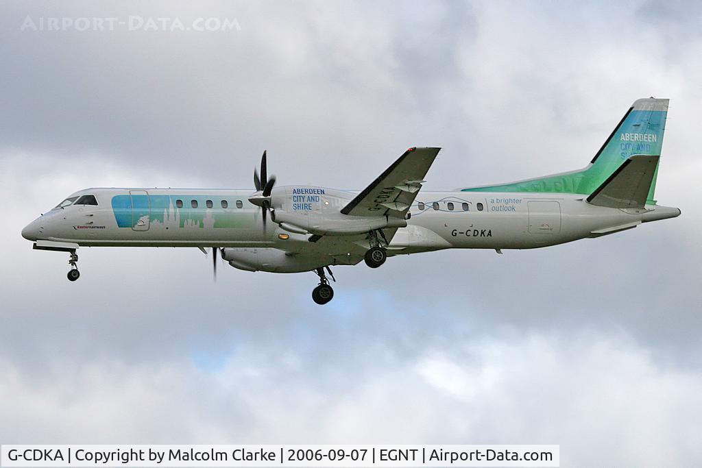 G-CDKA, 1993 Saab 2000 C/N 2000-006, Saab 2000 on approach to Rwy 25 at Newcastle Airport in 2006.