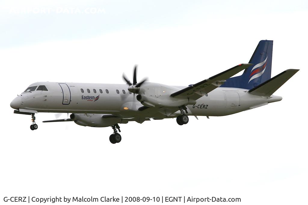 G-CERZ, 1997 Saab 2000 C/N 2000-042, Saab 2000 on approach to Rwy 25 at Newcastle Airport in 2008.