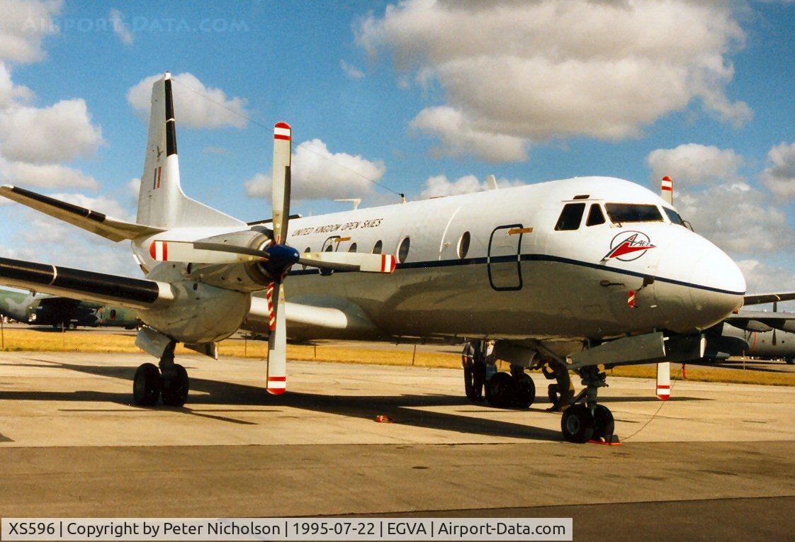 XS596, 1965 Hawker Siddeley HS-780 Andover C1(PR) C/N 1574, Andover C.1PR, callsign Osprey 99, from the Aircraft & Armament Experimental Establishment at Boscombe Down on display at the 1995 Intnl Air Tattoo at RAF Fairford.