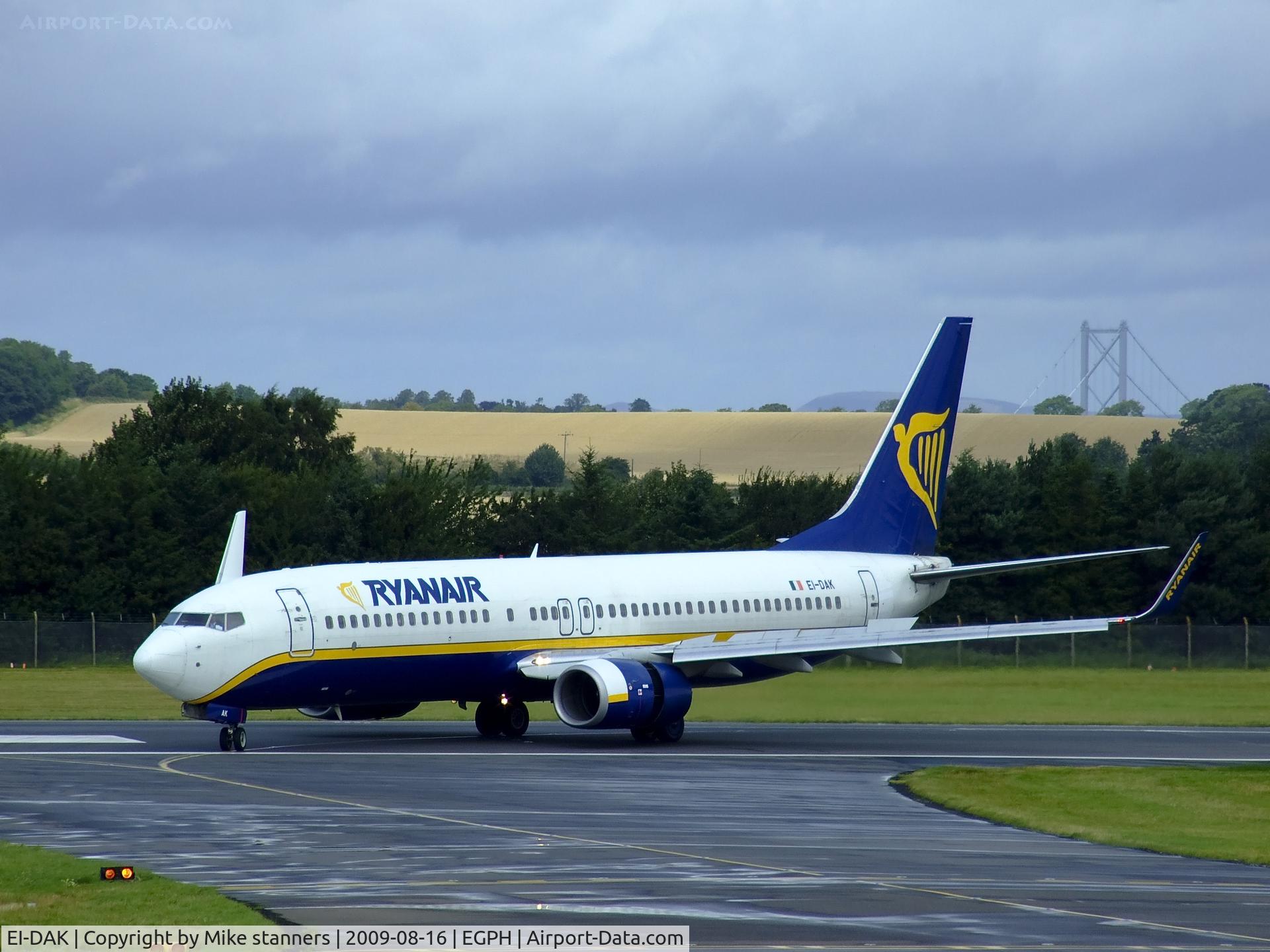 EI-DAK, 2003 Boeing 737-8AS C/N 33717, Ryanair B737 arrives at Edinburgh airport