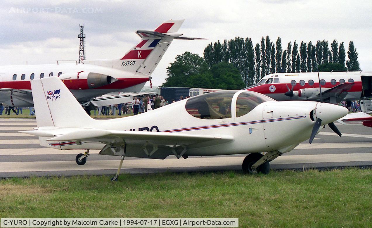 G-YURO, 1992 Europa Monowheel C/N PFA 220-11981, Europa Aircraft Europa (Monowheel). At the 1994 SSAFA Air Display, RAF Church Fenton. Prototype aircraft now on static display at the Yorkshire Air Museum, Elvington.