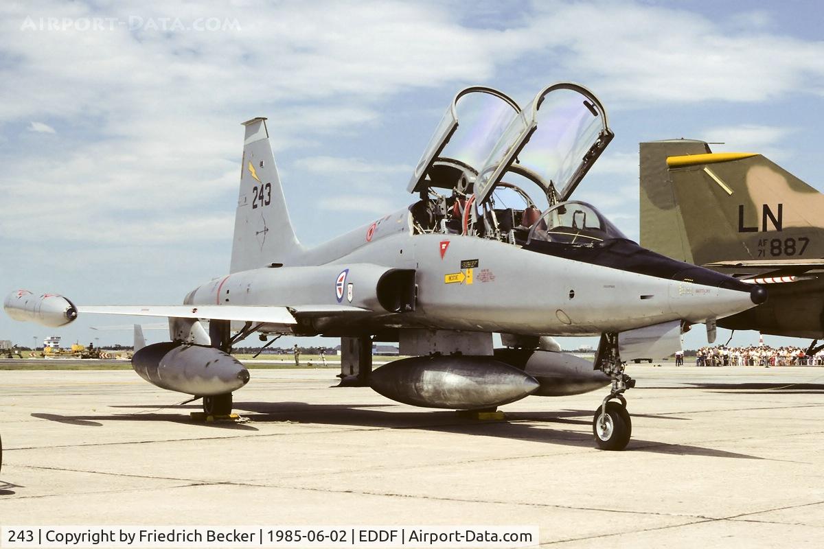 243, 1966 Northrop F-5B Freedom Fighter C/N N.9007, Royal Norwegian Air Force F-5B static display at Rhein Main Air Base summer 1985