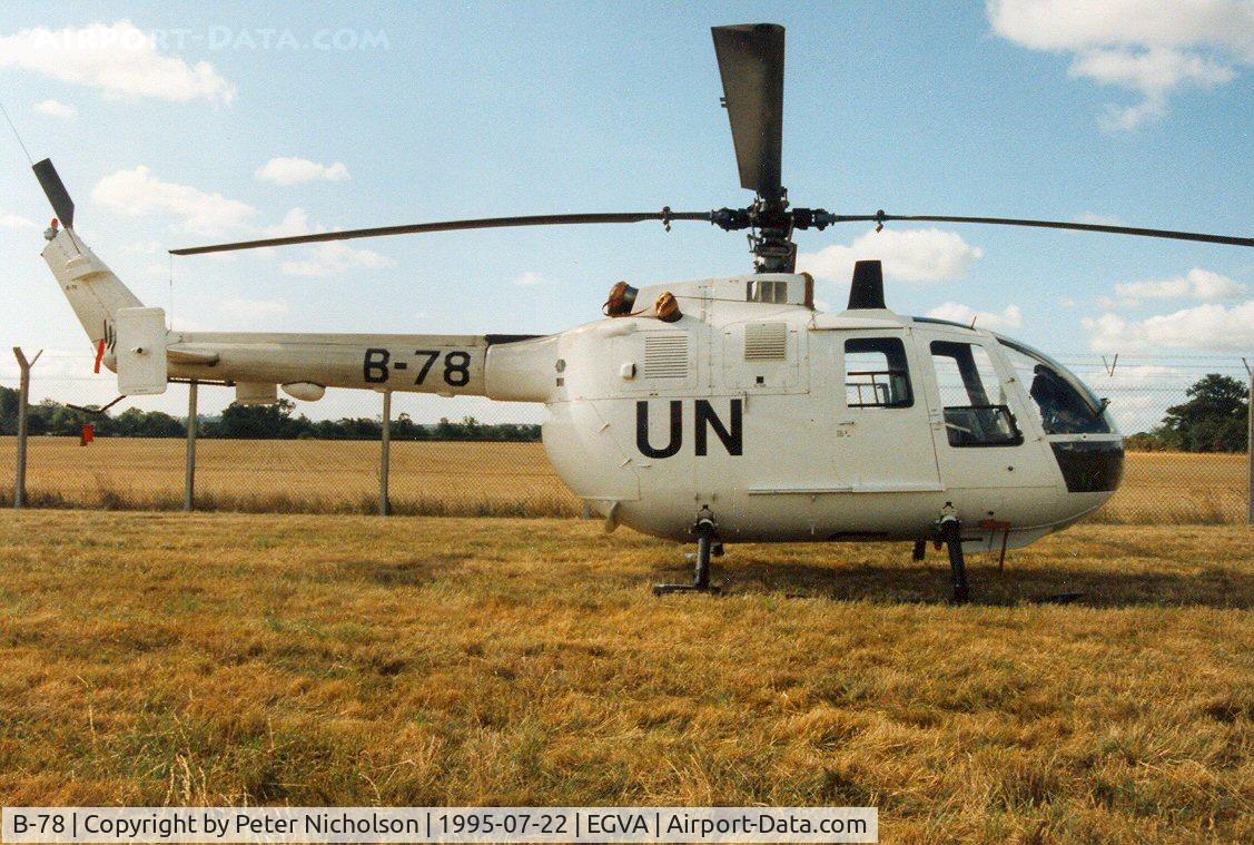 B-78, 1979 MBB Bo-105CB C/N S-278, MBB Bo.105CB of 299 Squadron Royal Netherlands Air Force in United Nations markings on display at the 1995 Intnl Air Tattoo at RAF Fairford.