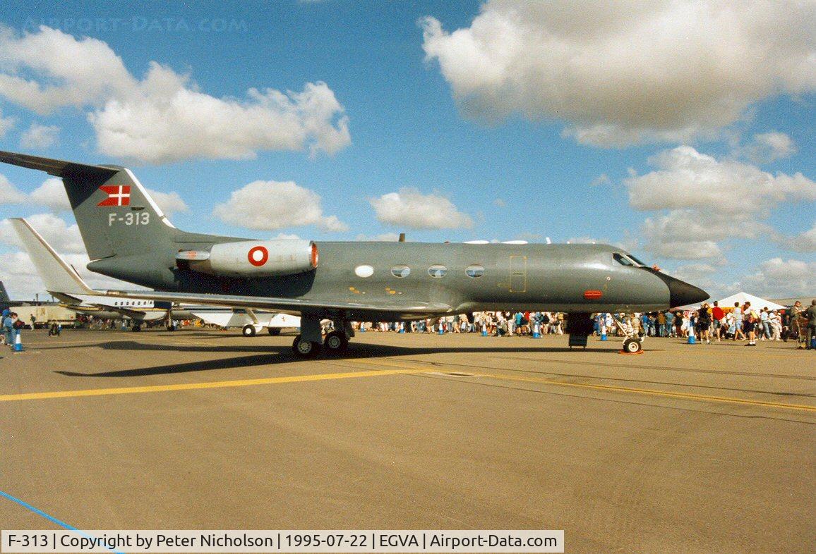 F-313, 1981 Gulfstream American G-1159A Gulfstream III Gulfstream III C/N 313, Gulfstream III, callsign Danish Air Force 313, of Esk 721 at Vaerlose on display at the 1995 Intnl Air Tattoo at RAF Fairford.