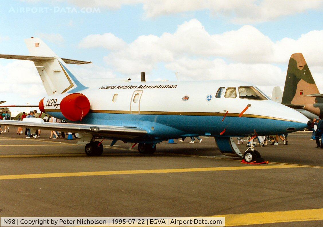 N98, 1989 British Aerospace BAe.125 Series 800A C/N 258156, BAe 125 Series 800B of the Federal Aviation Administration on display at the 1995 Intnl Air Tattoo at RAF Fairford.