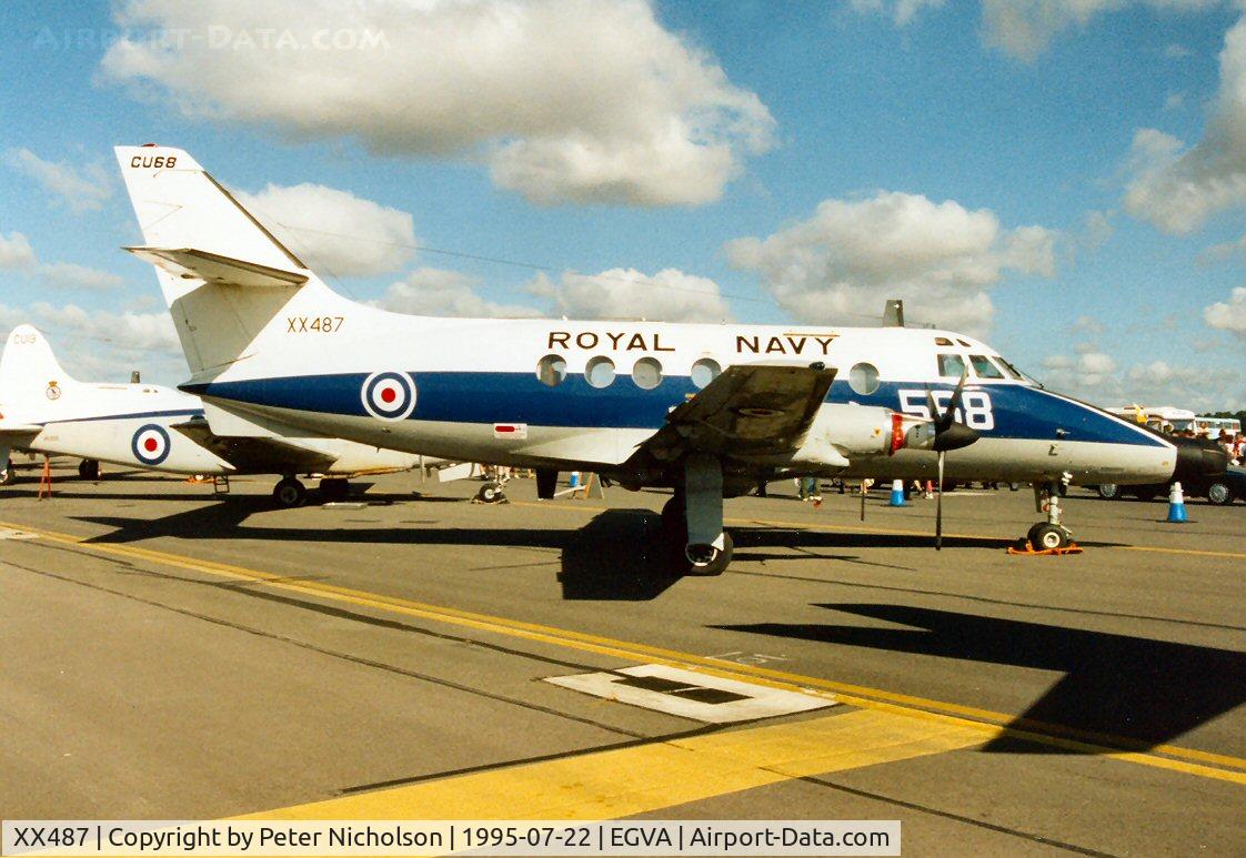 XX487, Scottish Aviation HP-137 Jetstream T.2 C/N 269, Jetstream T.2, callsign Navy 808, of 750 Squadron at RNAS Culdrose on display at the 1995 Intnl Air Tattoo at RAF Fairford.