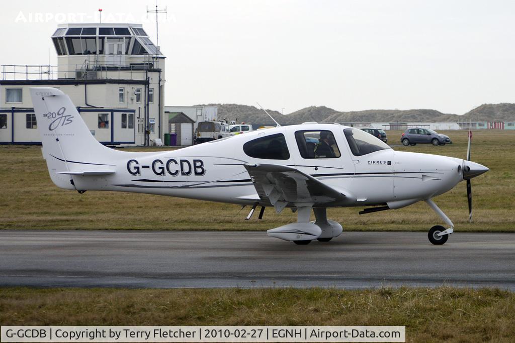 G-GCDB, 2009 Cirrus SR20 GTS C/N 1967, Cirrus SR20 taxies in at Blackpool