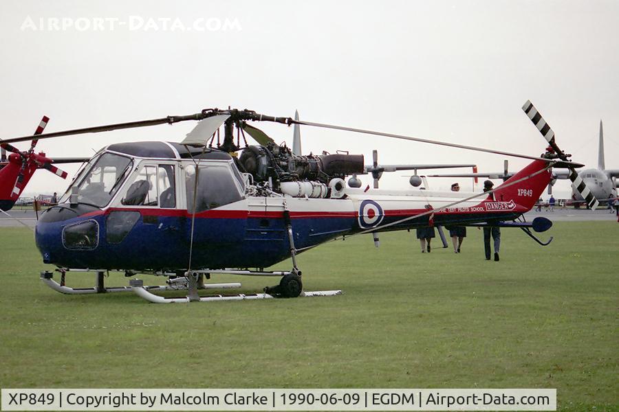 XP849, 1961 Westland Scout AH.1 C/N F9475, Westland Scout AH1 at Boscombe Down in 1990.