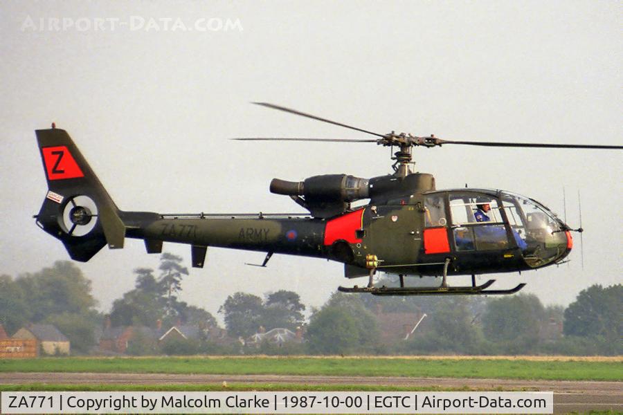 ZA771, 1980 Westland SA-341B Gazelle AH1 C/N WA1813, Westland SA-341B Gazelle AH at Cranfield Airport in 1987.