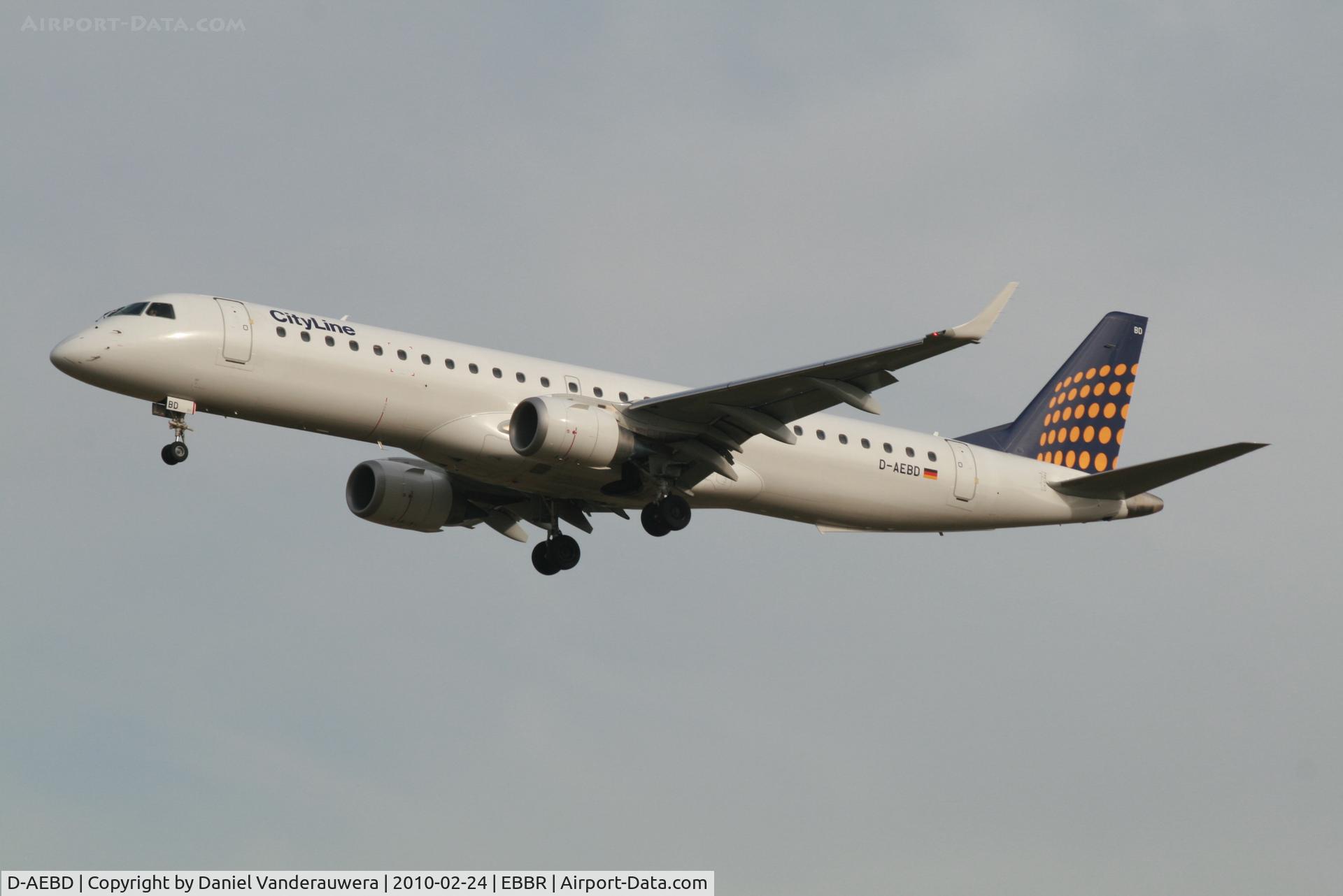 D-AEBD, 2009 Embraer 195LR (ERJ-190-200LR) C/N 19000324, Arrival of flight LH4602 to RWY 25L