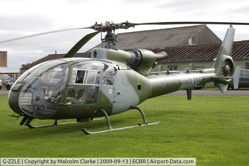 G-ZZLE, 1976 Westland SA-341C Gazelle HT2 C/N WA1402, Westland SA-341C Gazelle HT2 at Breighton's 2009 Helicopter Fly-In. Ex RN 705 Sqn, Culdrose [CU/39] and previously registered as G-CBSE.