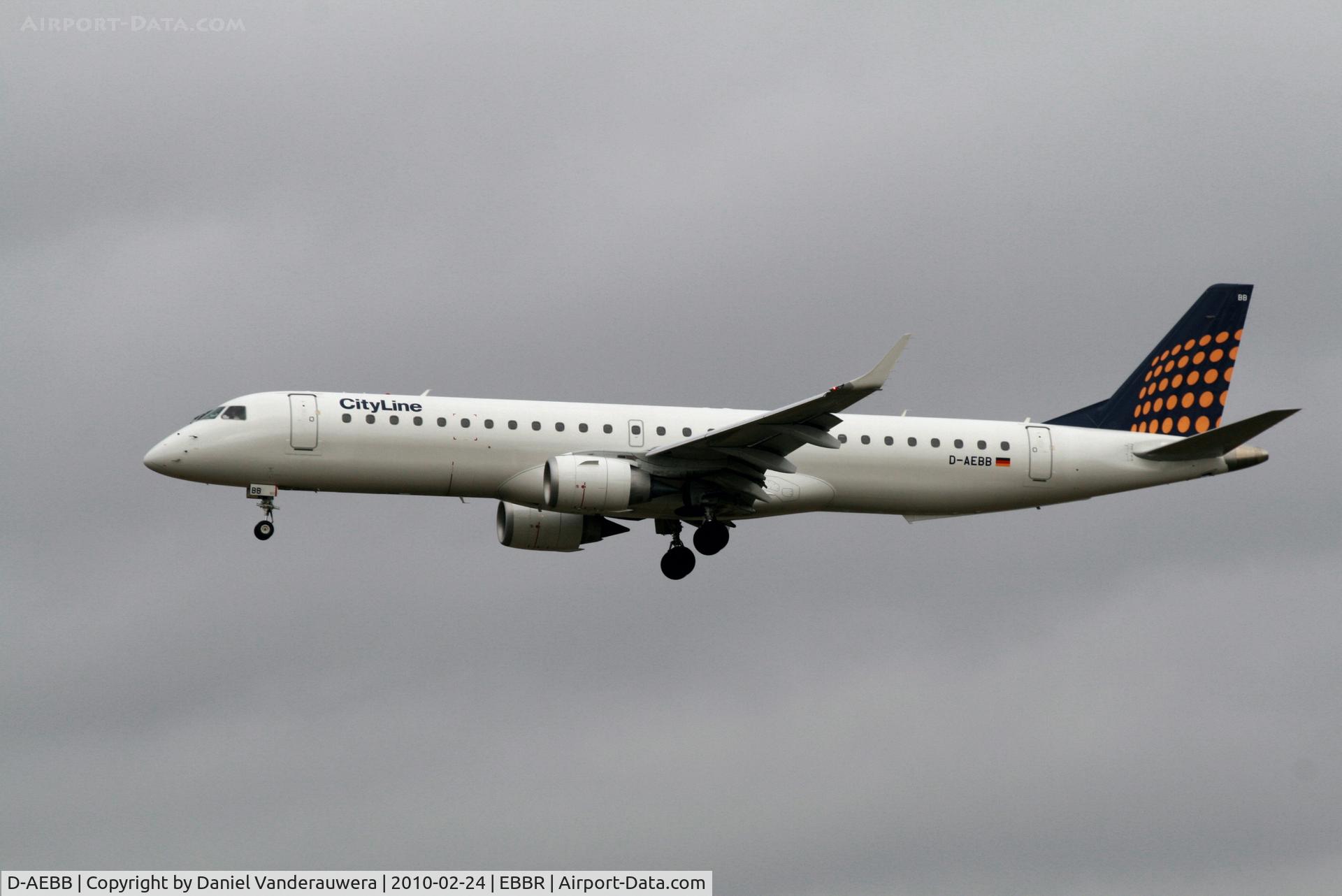 D-AEBB, 2009 Embraer 195LR (ERJ-190-200LR) C/N 19000316, Arrival of flight LH4604 to RWY 25L