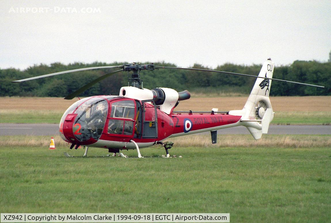 XZ942, 1978 Westland SA-341C Gazelle HT2 C/N WA1761, Westland SA-341C Gazelle at Cranfields Air Show and Helifest in 1994. From RN No 705 Sqn based at Culdrose.