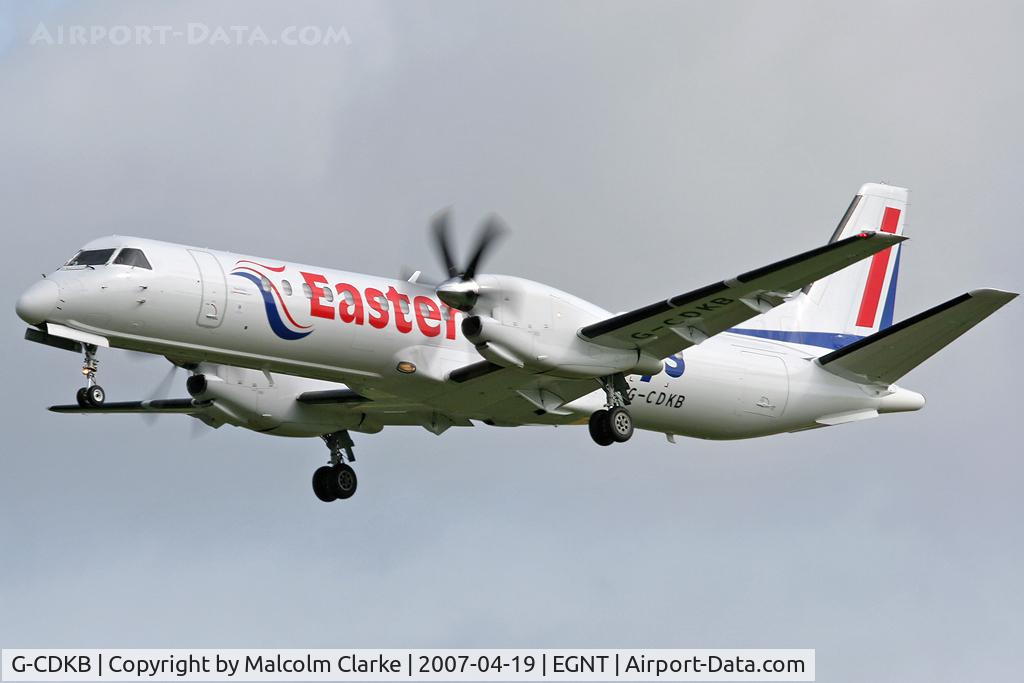 G-CDKB, 1996 Saab 2000 C/N 2000-032, Saab 2000 on approach to Rwy 25 at Newcastle Airport in 2007.