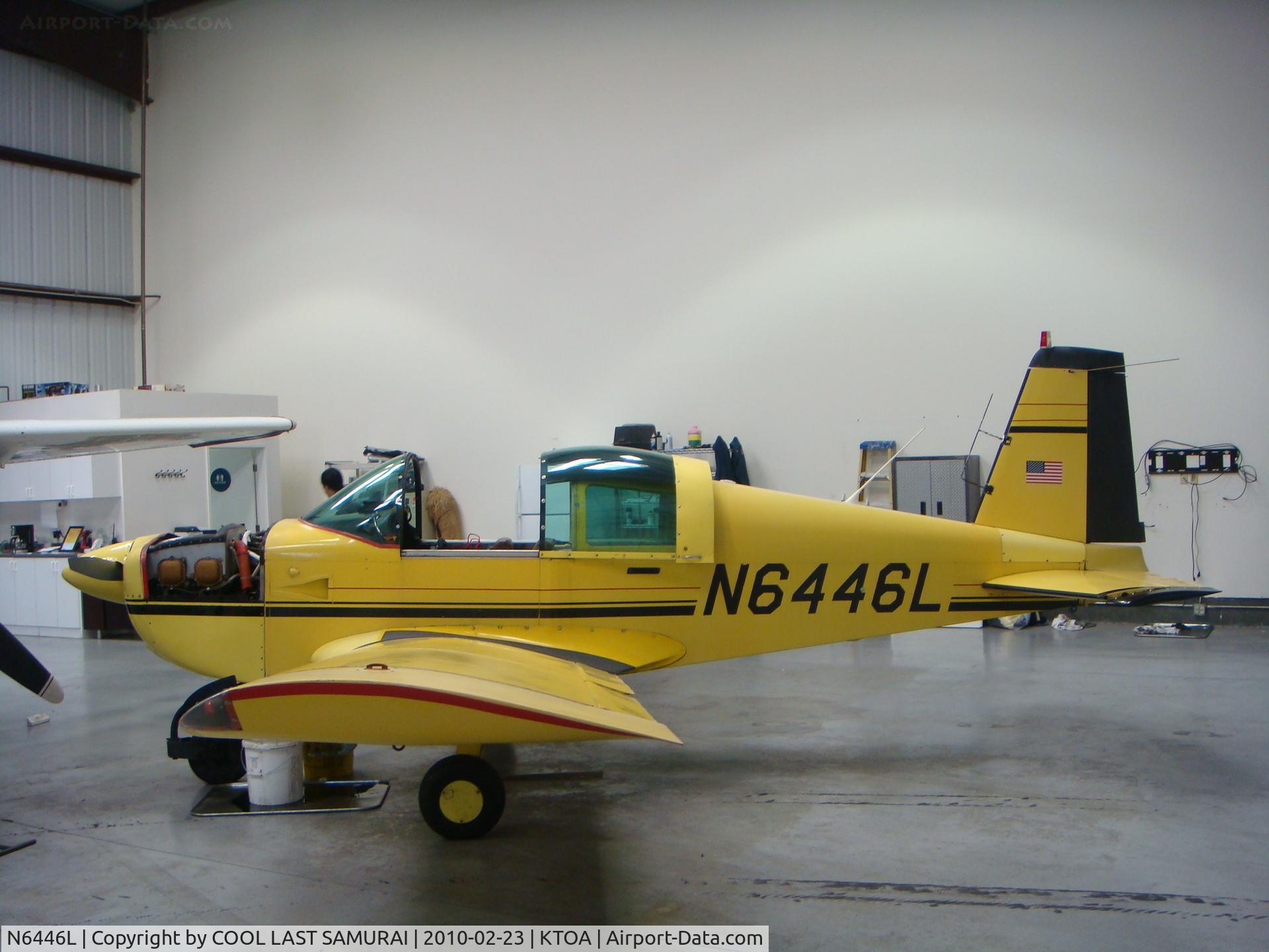 N6446L, 1972 American Aviation AA-1A Trainer C/N AA1A-0446, Grumman 6446L in a hanger for maintenance.