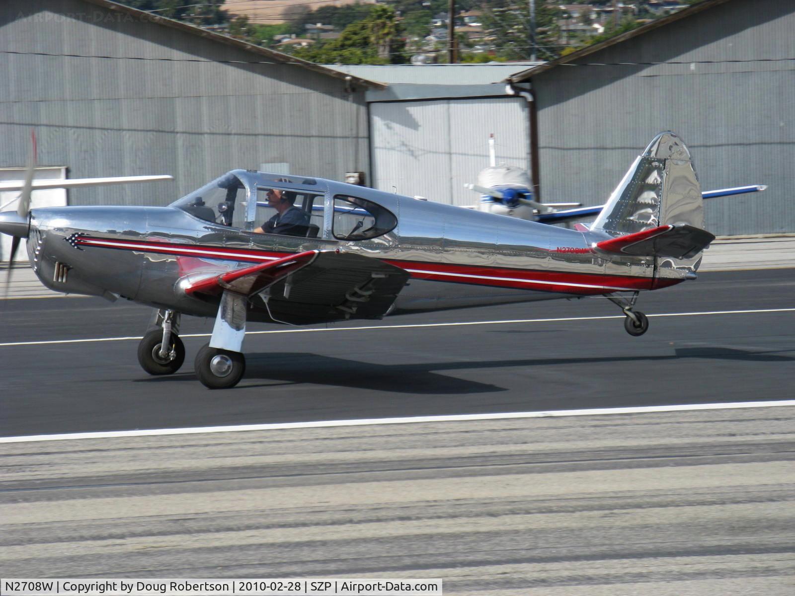 N2708W, 1950 Temco GC-1B Swift C/N 3741, 1950 Temco GC-1B SWIFT, Continental O-300-A 145 Hp upgrade, mirror-polished show plane, landing roll Rwy 22