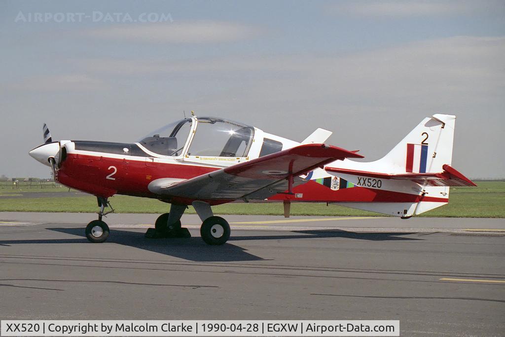 XX520, 1973 Scottish Aviation Bulldog T.1 C/N BH120/206, Scottish Aviation Bulldog T1 at RAF Waddington's Photocall in 1990.