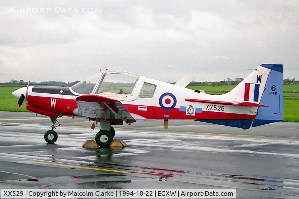 XX529, 1973 Scottish Aviation Bulldog T.1 C/N BH120/215, Scottish Aviation Bulldog T1 from RAF No 6 FTS based at Finningley at RAF Waddington's Photocall in 1994.