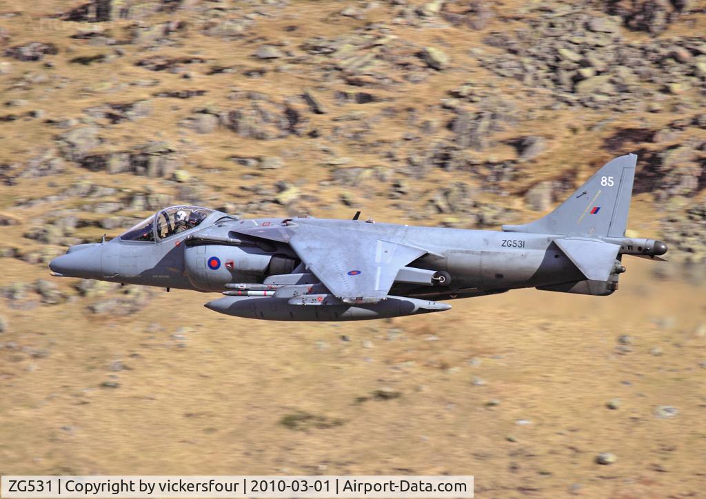 ZG531, 1991 British Aerospace Harrier GR.9 C/N P85, Royal Air Force Harrier GR9 (c/n P85). Operated by the Cottesmore Wing, coded '85'. Dunmail Raise, Cumbria.