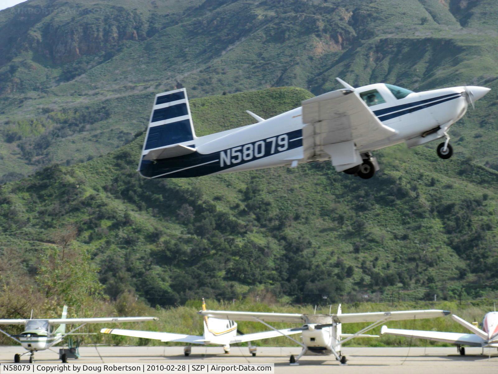 N58079, Mooney M20J 201 C/N 24-1638, 1987 Moooney M20J 201LM (Lean Machine), Lycoming IO-360 200 Hp, takeoff climb Rwy 22