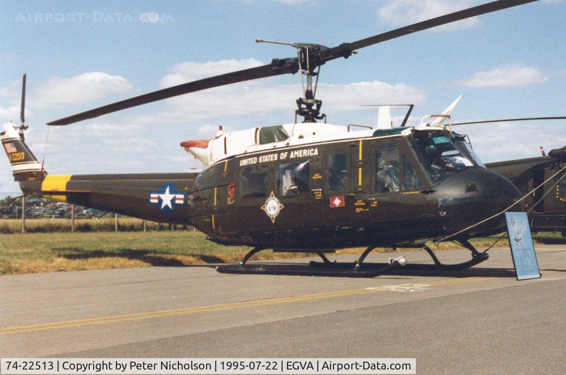 74-22513, 1974 Bell UH-1H Iroquois C/N 13837, UH-1H Iroquois, callsign Clue 39, of the US Army European Command on display at the 1995 Intnl Air Tattoo at RAF Fairford.