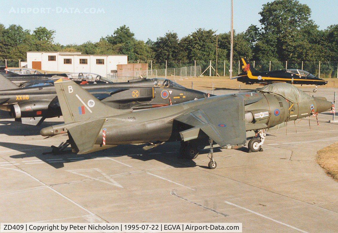 ZD409, British Aerospace Harrier GR.7 C/N P38, Harrier GR.7, callsign Wildcat 1, of 20[Reserve] Squadron at RAF Wittering on the flight-line at the 1995 Intnl Air Tattoo at RAF Fairford.