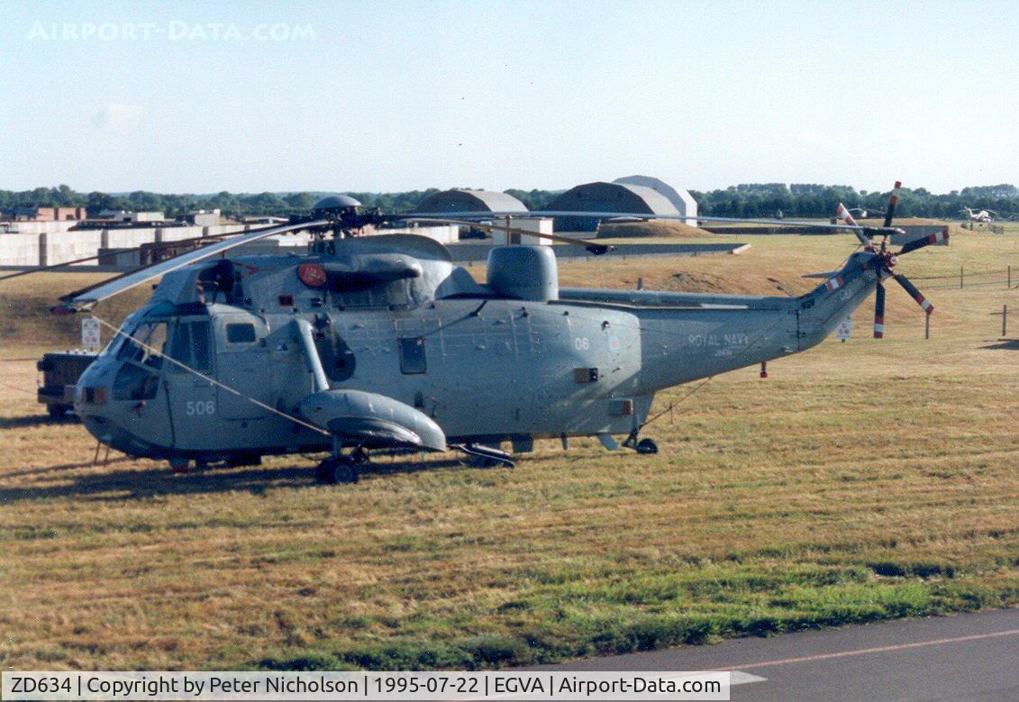 ZD634, 1985 Westland Sea King HAS.6 C/N WA943, Sea King HAS.6, callsign Navy 500, of 810 Squadron on the flight-line at the 1995 Intnl Air Tattoo at RAF Fairford.