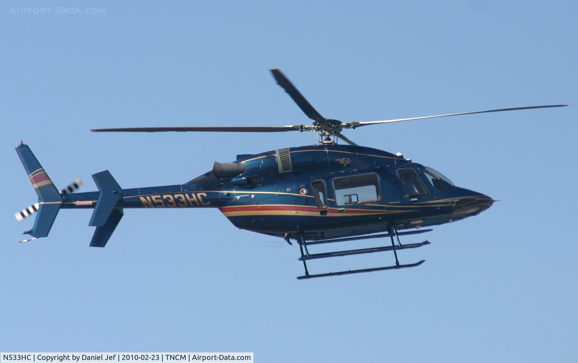 N533HC, 2001 Bell 427 C/N 56026, N533HC departing the helipad at TNCM
