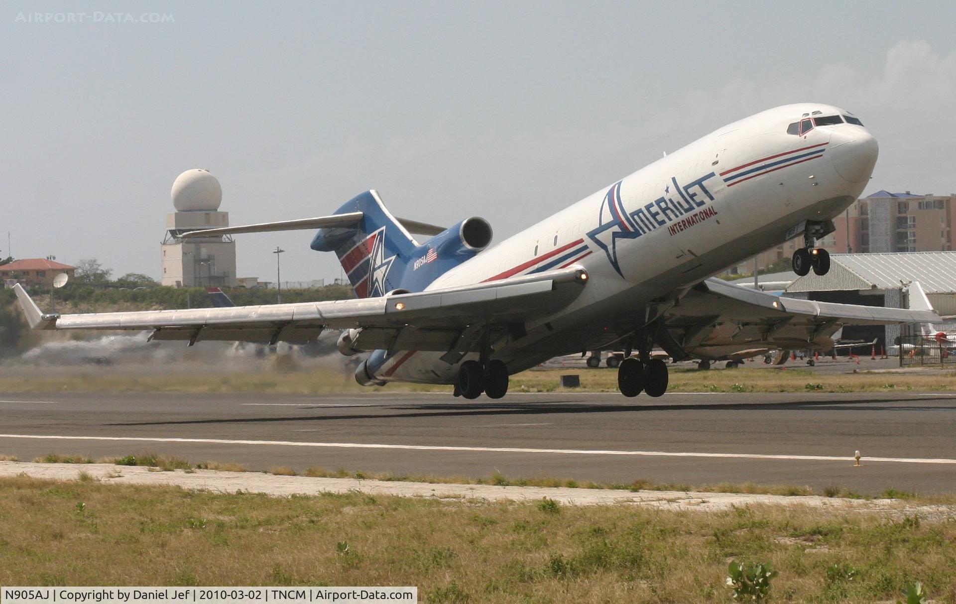 N905AJ, 1980 Boeing 727-231 C/N 21989, Amerijet N905AJ departing TNCM runway 10