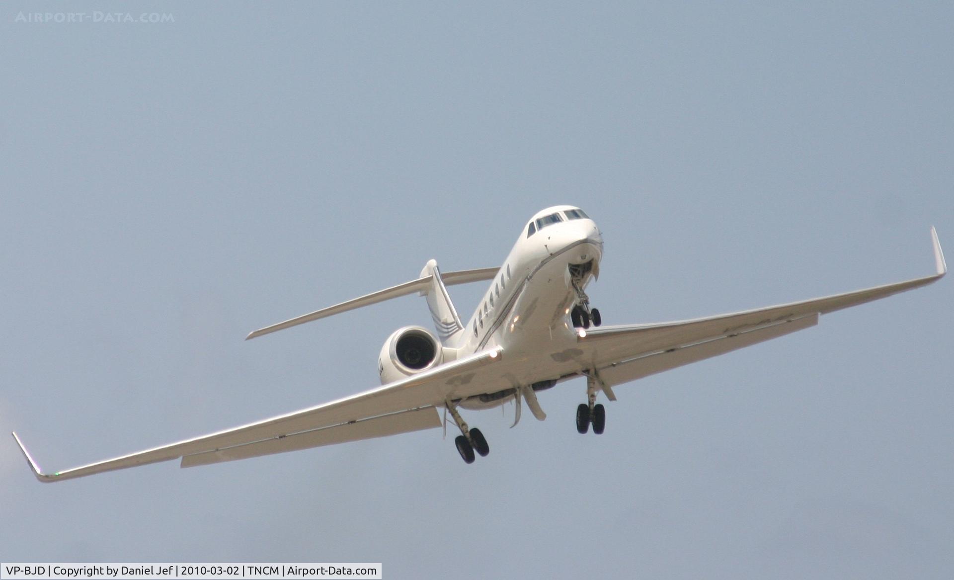 VP-BJD, 2005 Gulfstream Aerospace GV-SP (G550) C/N 5064, VP-BJD departing TNCM runway 10