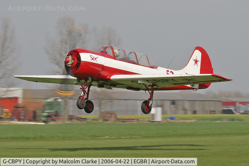 G-CBPY, 1980 Bacau Yak-52 C/N 800708, Bacau Yak-52. A visitor to the 2006 John McLean Trophy aerobatics competition, Breighton Airfield.