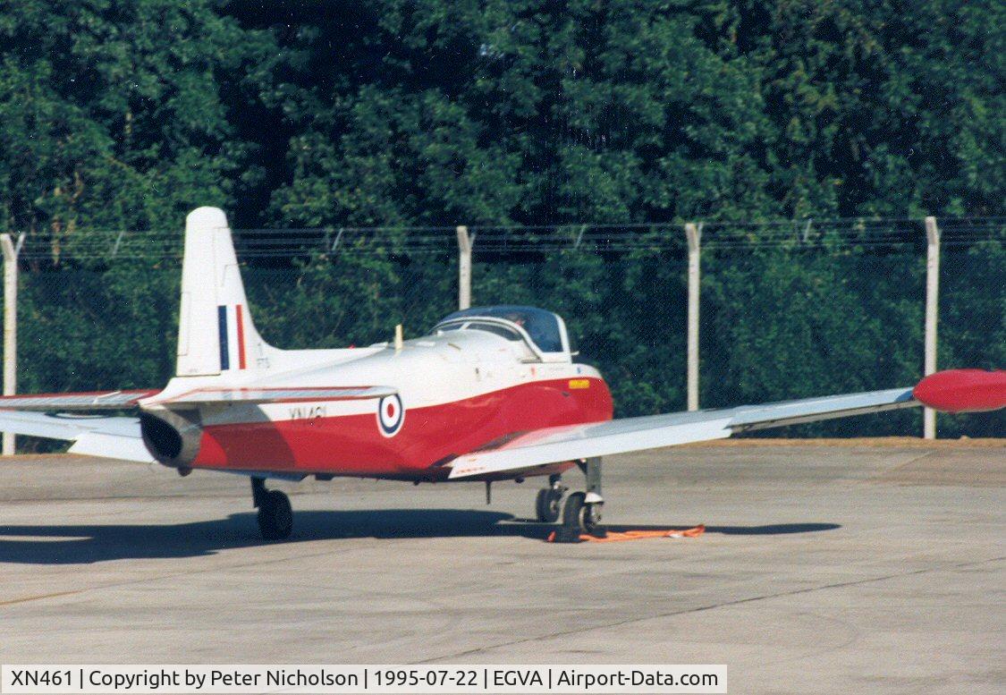 XN461, 1960 Hunting P-84 Jet Provost T.3A C/N PAC/W/10140, Jet Provost T.3A on the civil register as G-BVBE but still in 1 Flying Training School markings on the flight-line at the 1995 Intnl Air Tattoo at RAF Fairford.