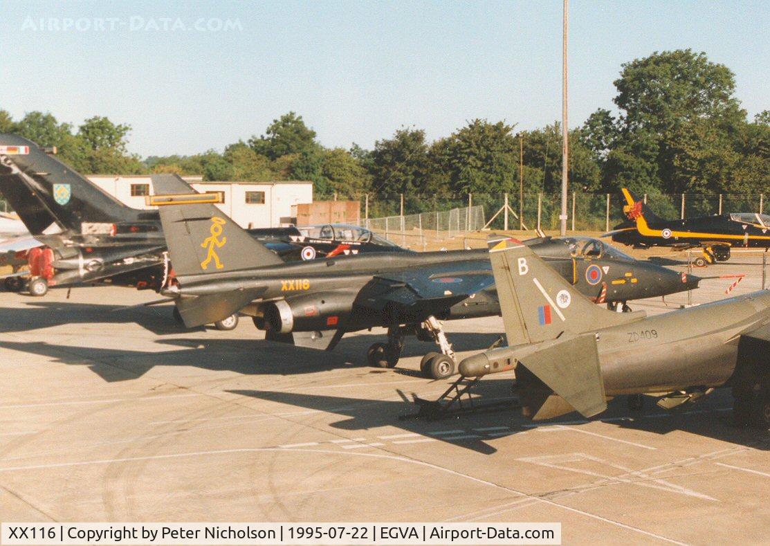 XX116, 1973 Sepecat Jaguar GR.1A C/N S.9, Jaguar GR.1A of 16[Reserve] Squadron in the 1995 Season colour scheme on the flight-line at the 1995 Intnl Air Tattoo at RAF Fairford.