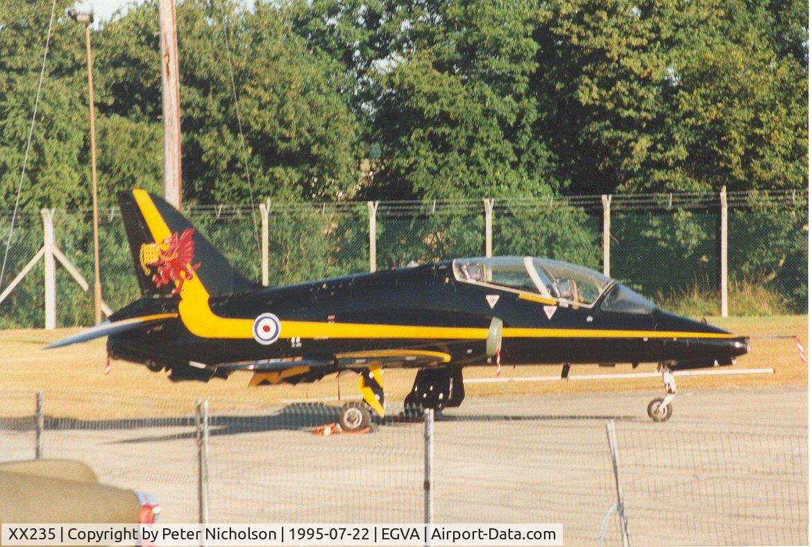 XX235, 1978 Hawker Siddeley Hawk T.1W C/N 071/312071, Hawk T.1A, callsign Thunder 1, of 19[Reserve] Squadron on the flight-line at the 1995 Intnl Air Tattoo at RAF Fairford.