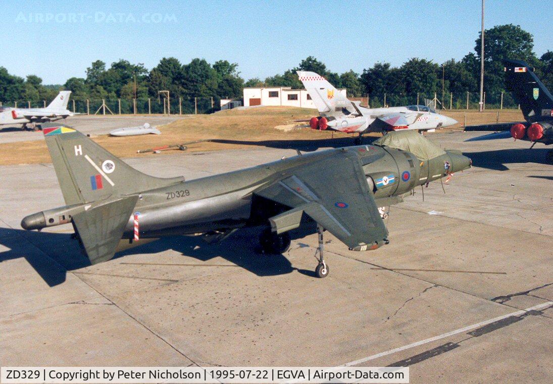 ZD329, 1988 British Aerospace Harrier GR.7 C/N P10, Another view of the 20[Reserve] Squadron Harrier GR.7, Wildcat 2, on the flight-line at the 1995 Intnl Air Tattoo at RAF Fairford.